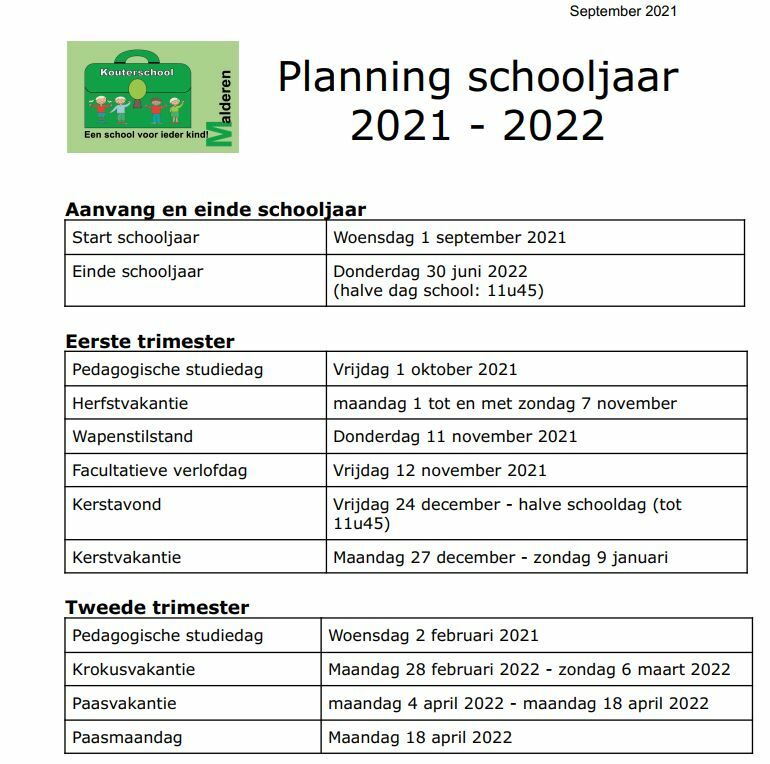 Planning Schooljaar 21-22